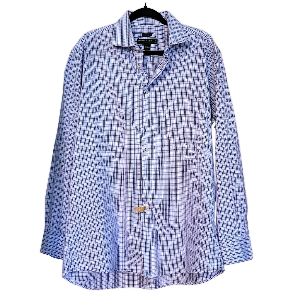 Pronto Uomo Mens Size XL Purple Long Sleeve Checkered Button Down Dress Shirt